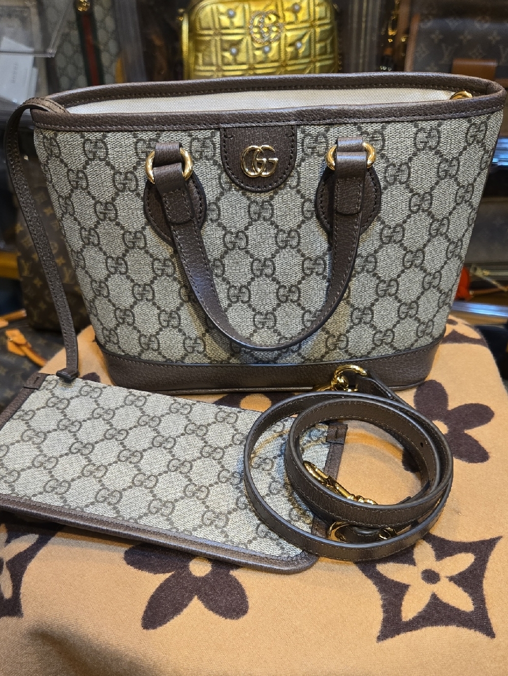 GUCCI Mini Tote 811716 213317 Bag GG Supreme Beige Brown Double G - COA Included
